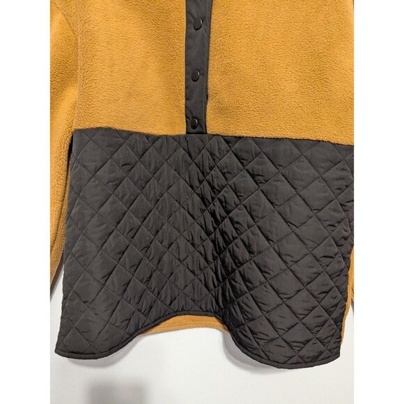 J Crew Quilted Sherpa Womens Med Half Zip Button Brown Color Block Fleece - Picture 2 of 10